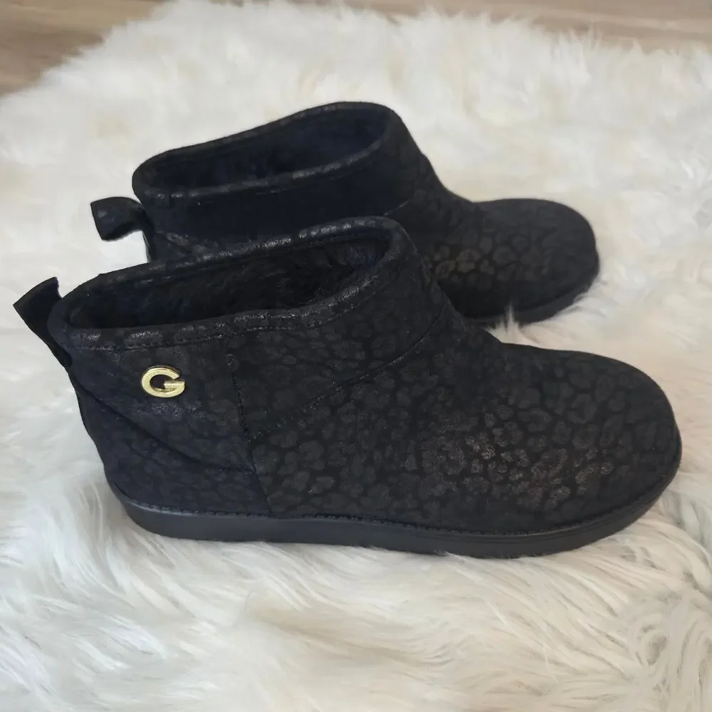 New G by Guess Black Leopard Print Mini Boot Sz 6